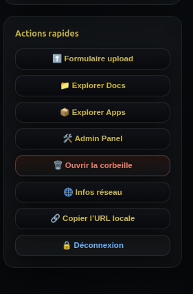 Onglet actions rapides